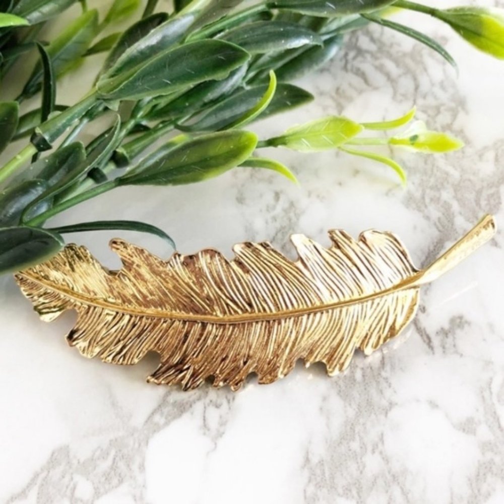 Brandy Melville Gold Metal Feather Boho Hair Clip - Picture 3 of 6